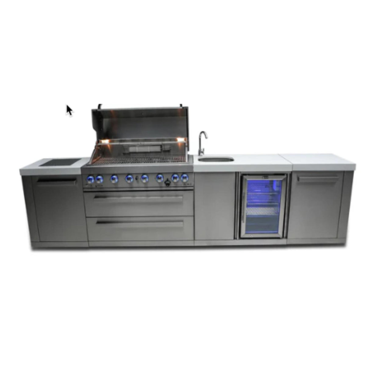 Patio Grill Paradise Denver Outdoor Grill Island with Beverage Center / 6-Burner Grill, 2 Infrared Burners, Sink, Fridge, Stainless Steel / i805-BEV